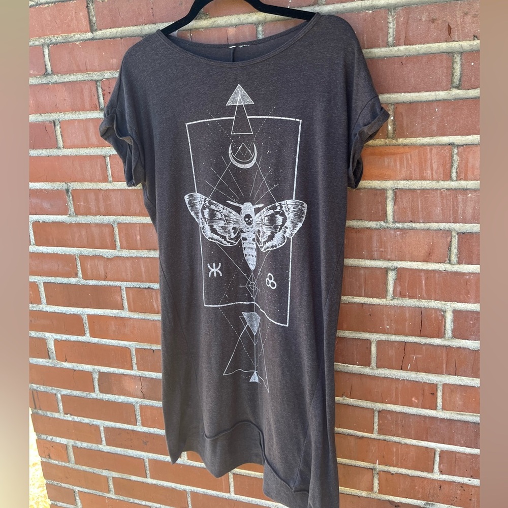 Graphic Witchy T-Shirt Dress with Moth Design